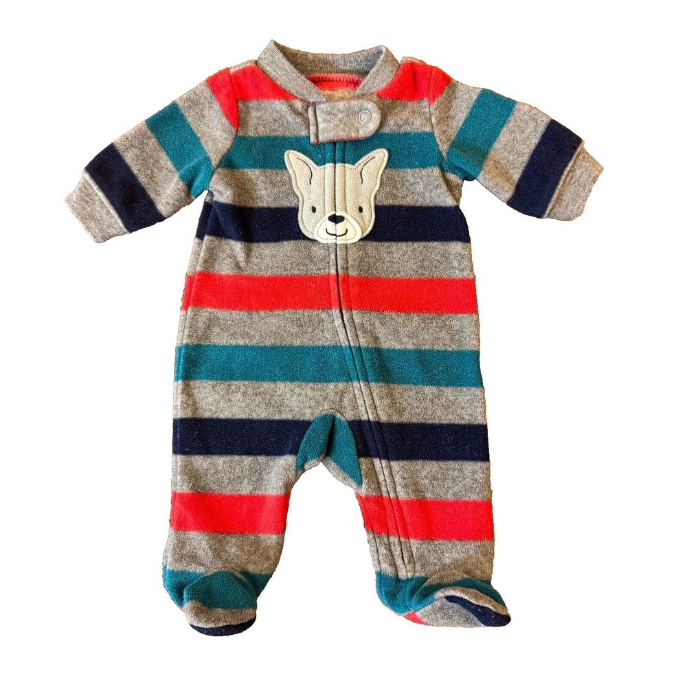 Carters Preemie Baby Boy Sleeper Outfit Romper Striped Fleece Dog Reborn Doll